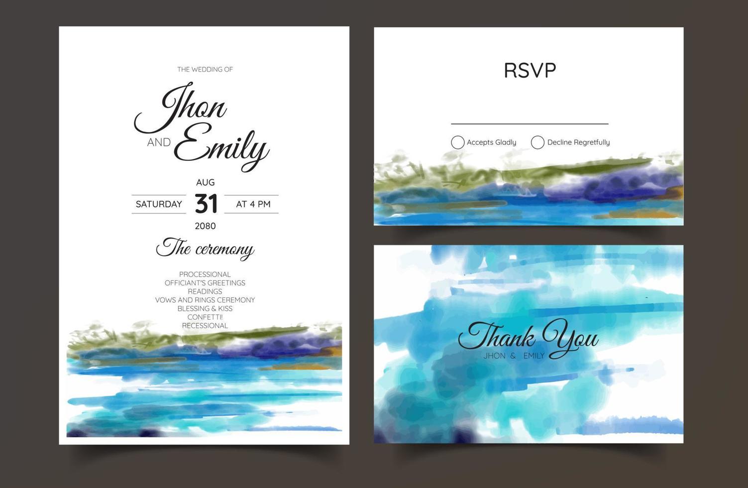 wedding invitation card, beach panorama, watercolor vector