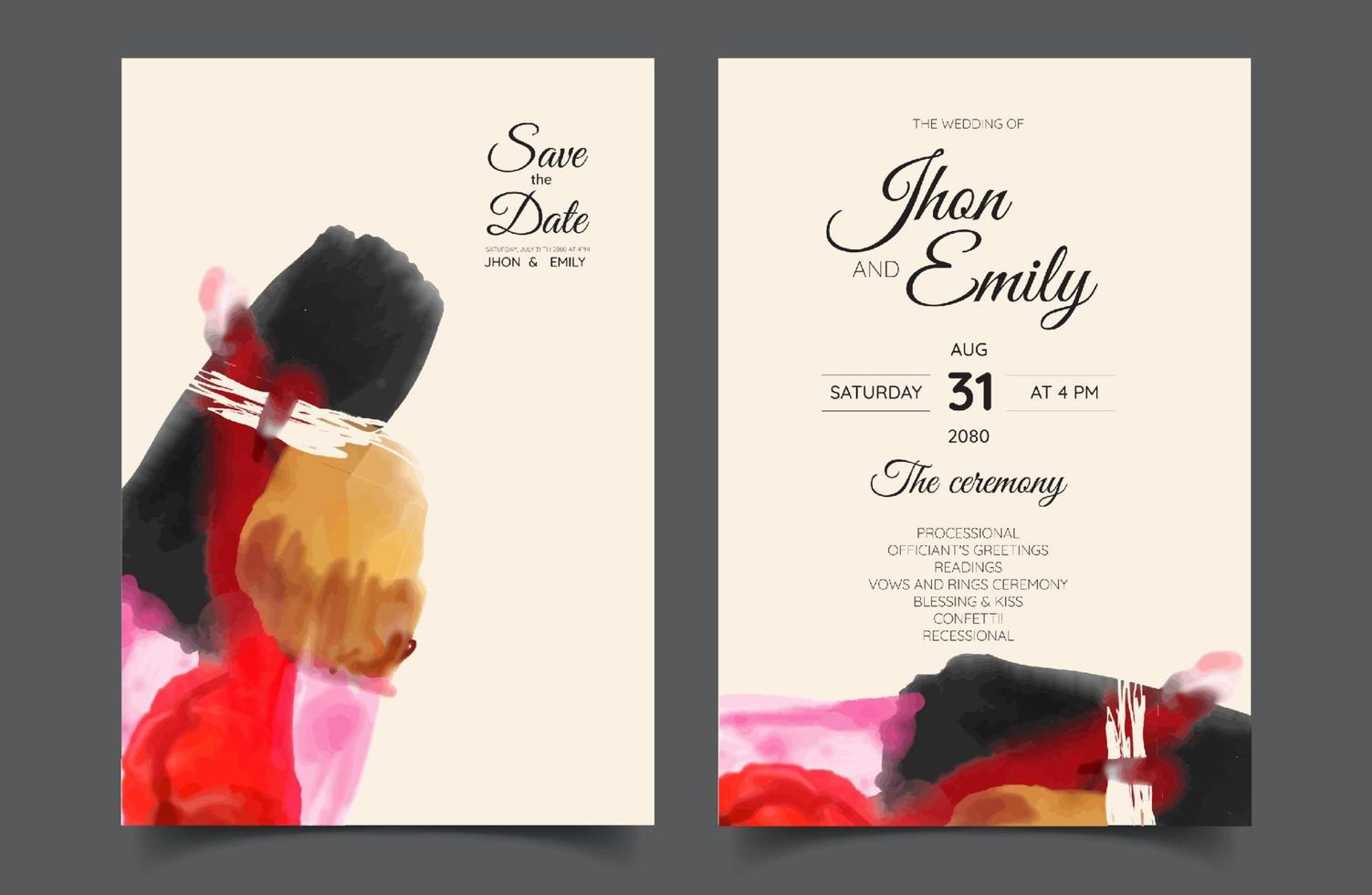 minimalistic hand painted abstract for a wedding invitation, postcard or brochure cover design vector