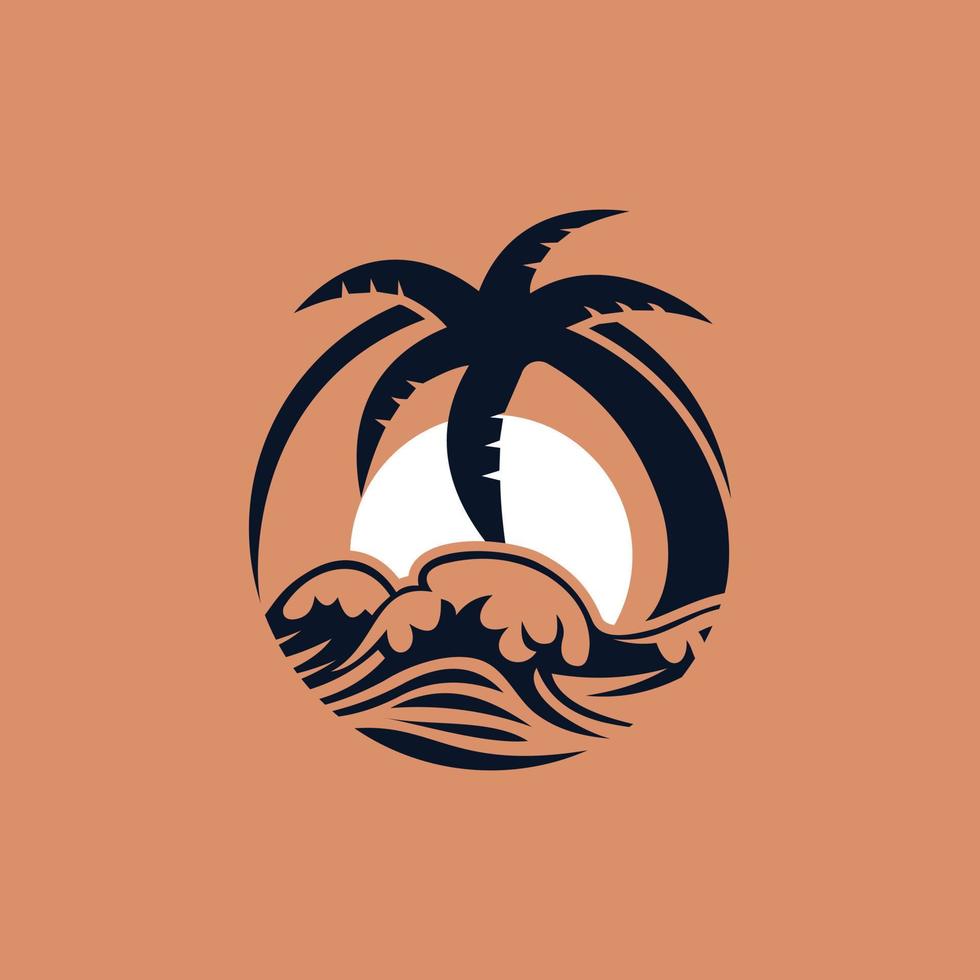 logotipo creativo de la playa de la ola de la palma del árbol vector