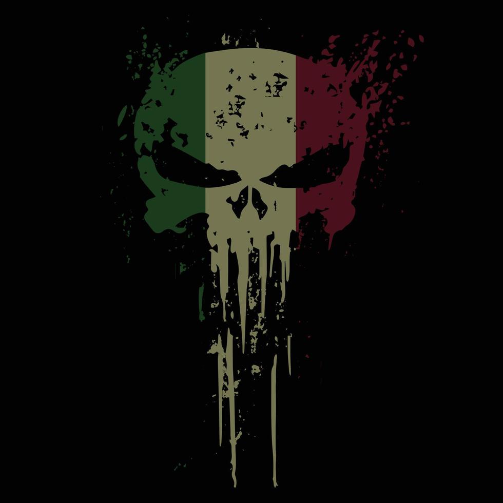 Skull head Italy flag with grunge texture - vector t shirt design