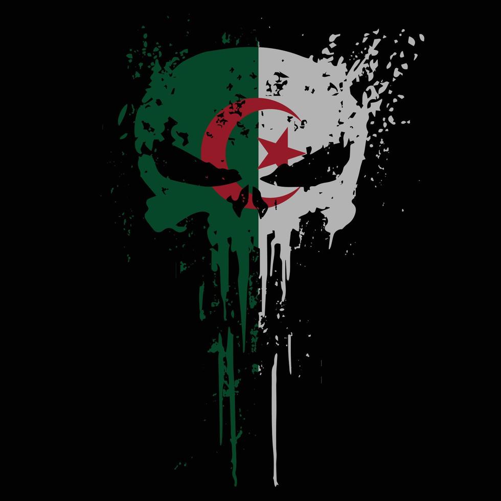Skull head Algeria flag with grunge texture vector