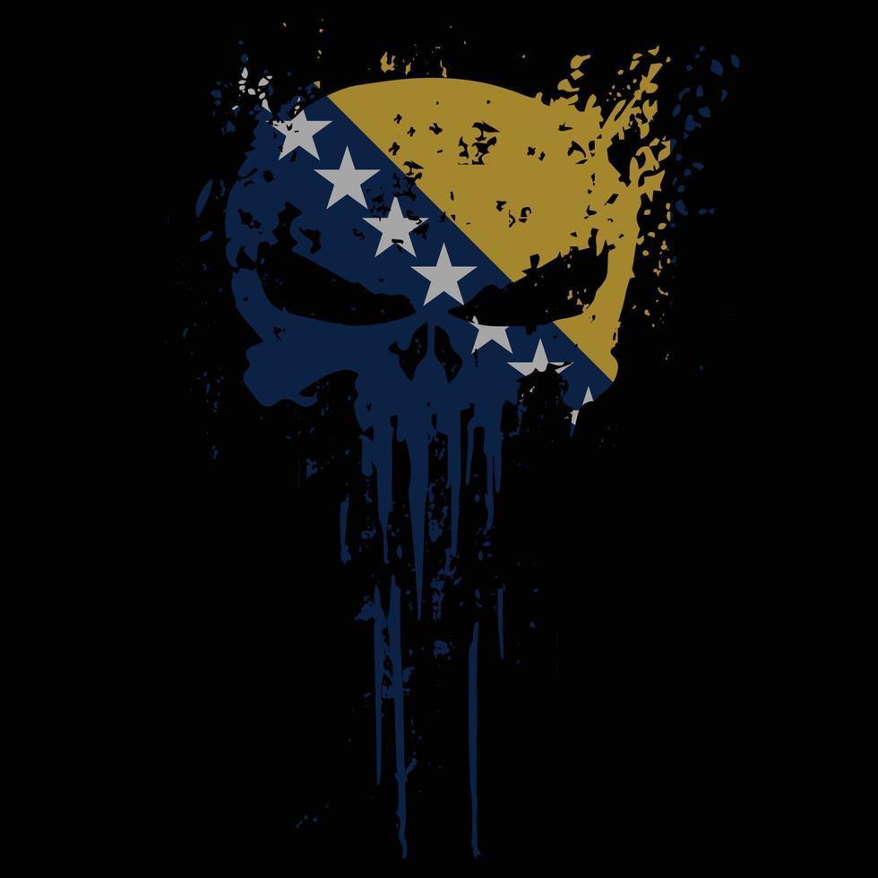 Skull head Bosnia and Herzegovina flag with grunge texture - vector t shirt design
