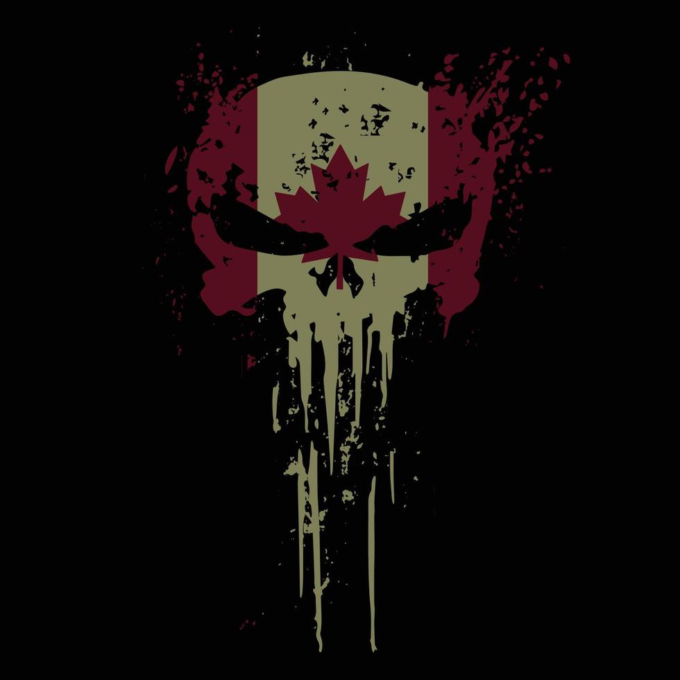 Skull head Canada flag with grunge texture - vector t shirt design
