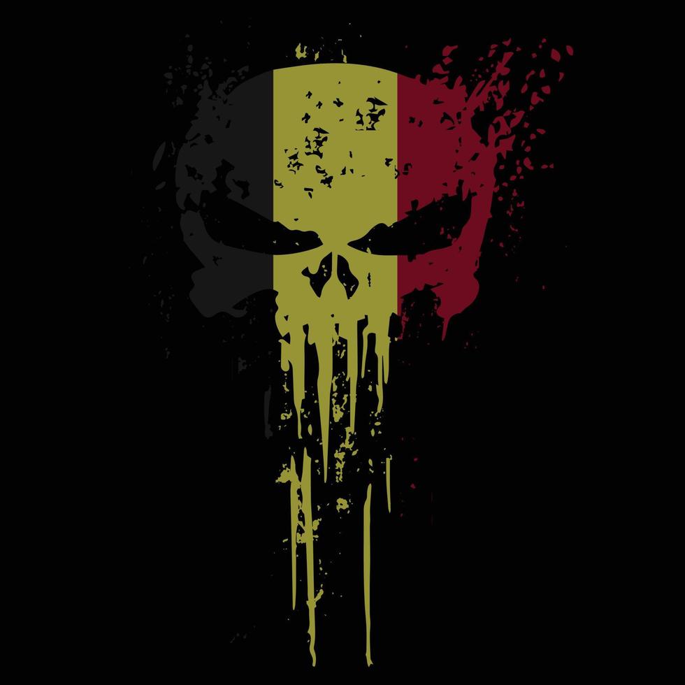 cabeza de cráneo bandera bélgica con textura grunge - diseño de camiseta vectorial vector