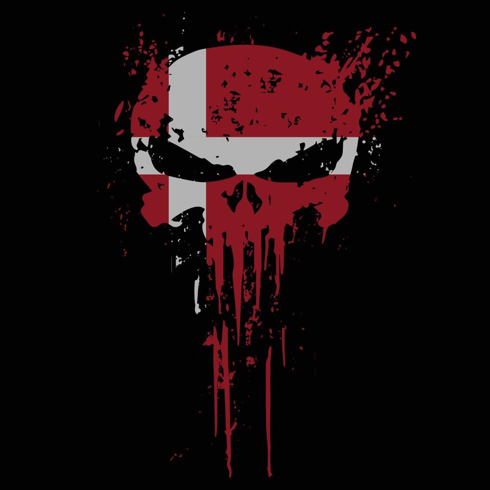 Skull head Denmark flag with grunge texture vector