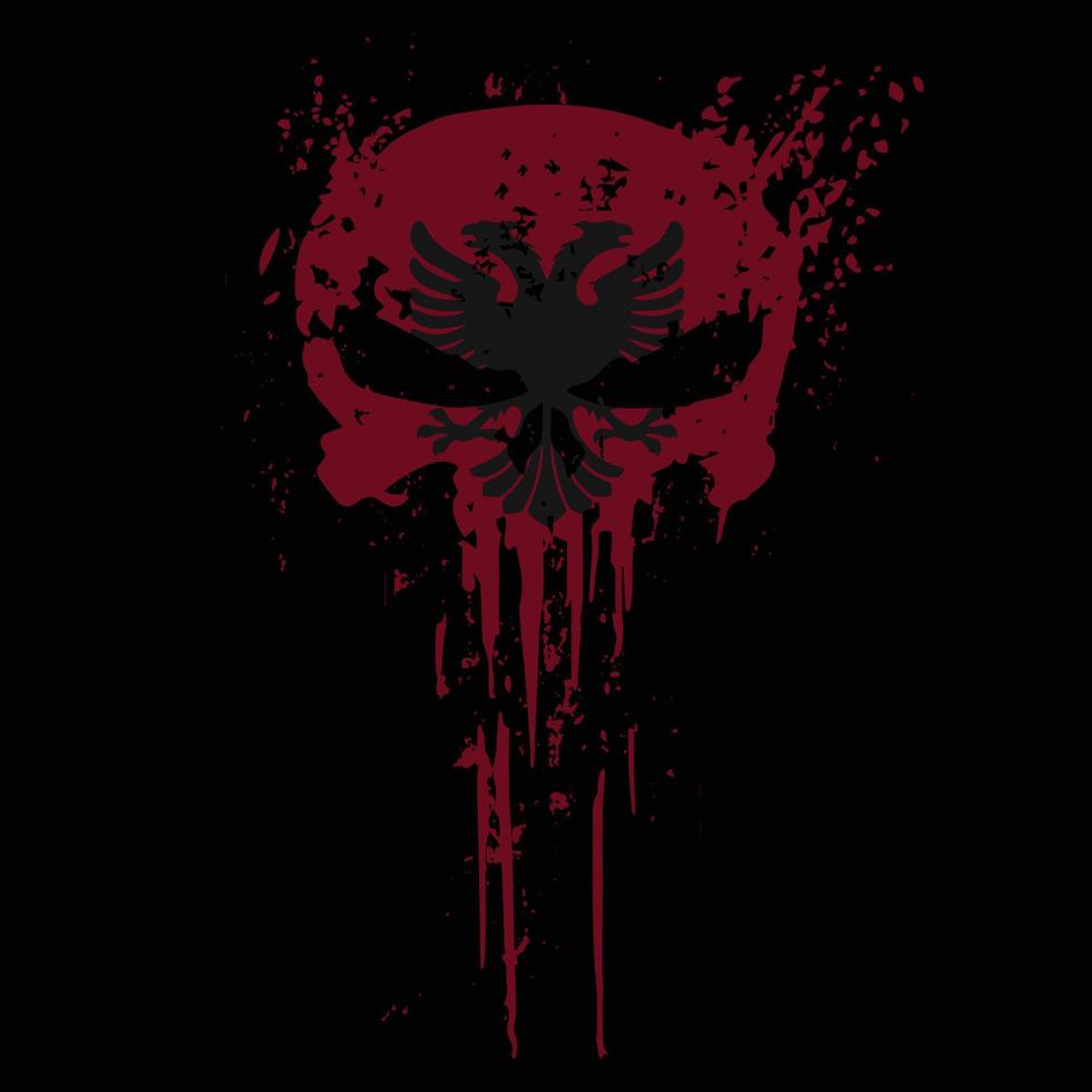 Skull head Albania flag with grunge texture - vector t shirt design