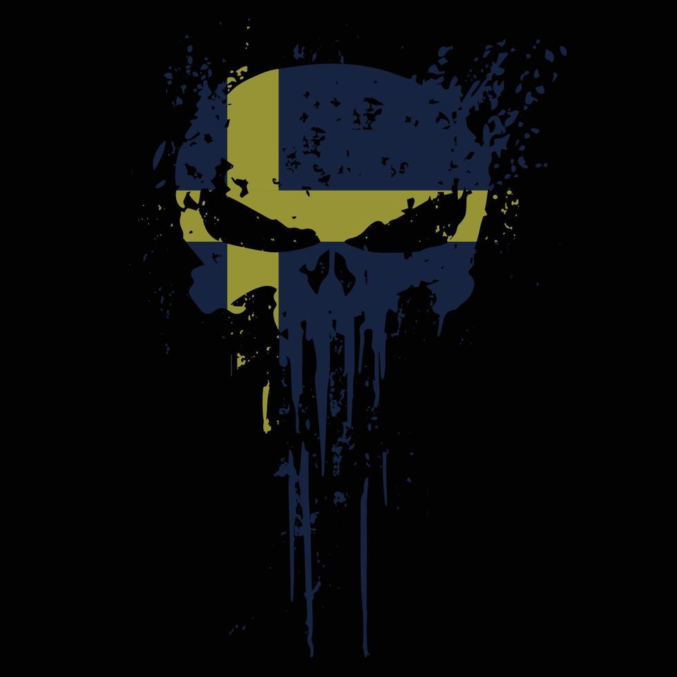 Skull head Sweden flag with grunge texture - vector t shirt design