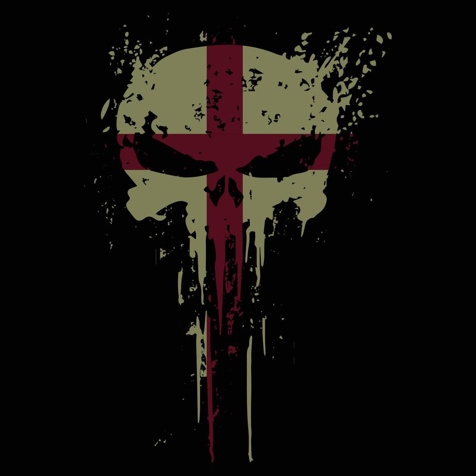 Skull head England flag with grunge texture - vector t shirt design