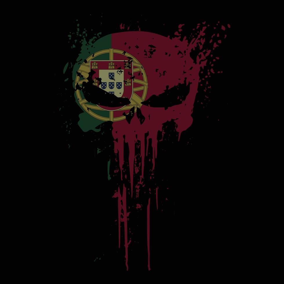 cabeza de calavera portugal bandera con textura grunge - diseño de camiseta vectorial vector