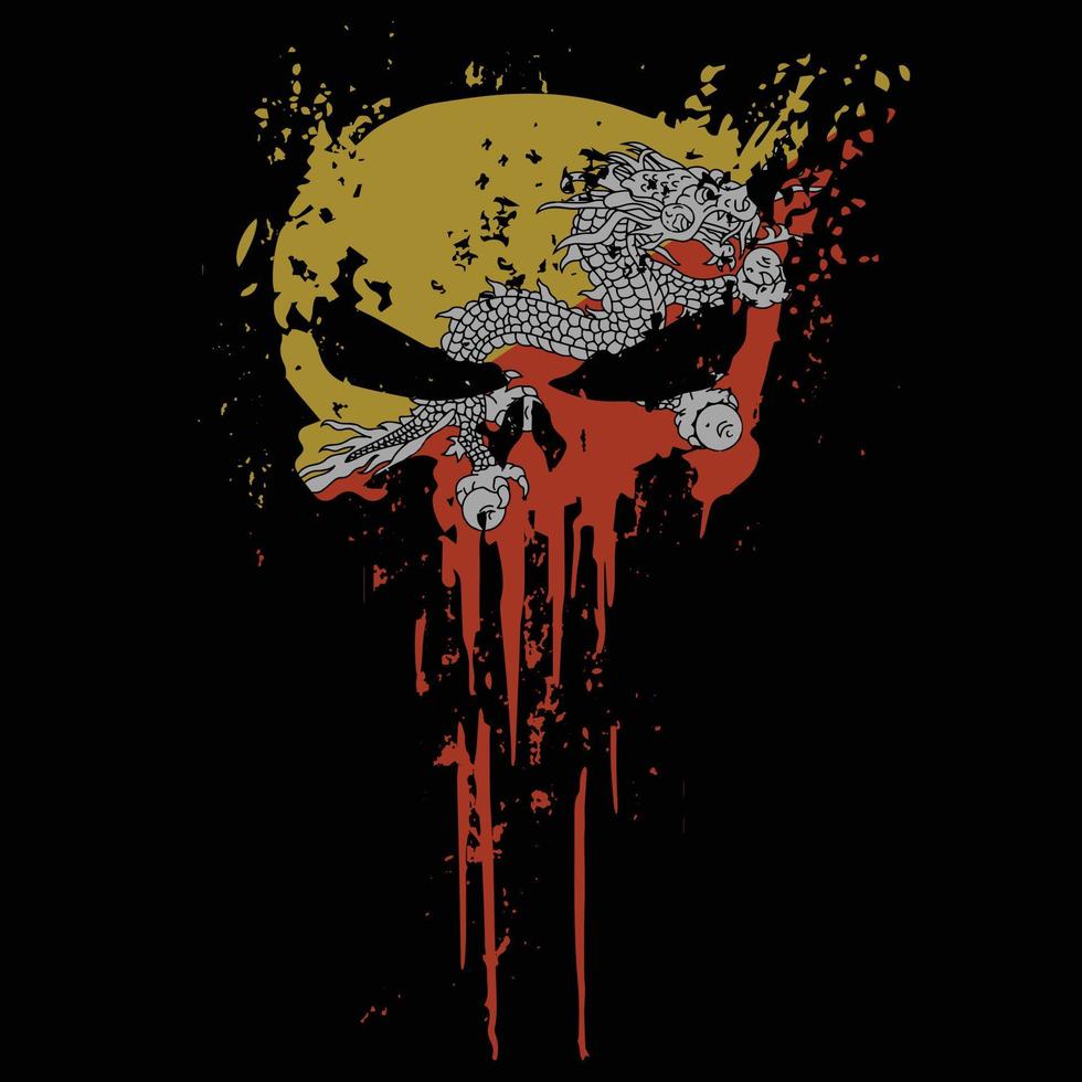 Skull head Bhutan flag with grunge texture vector