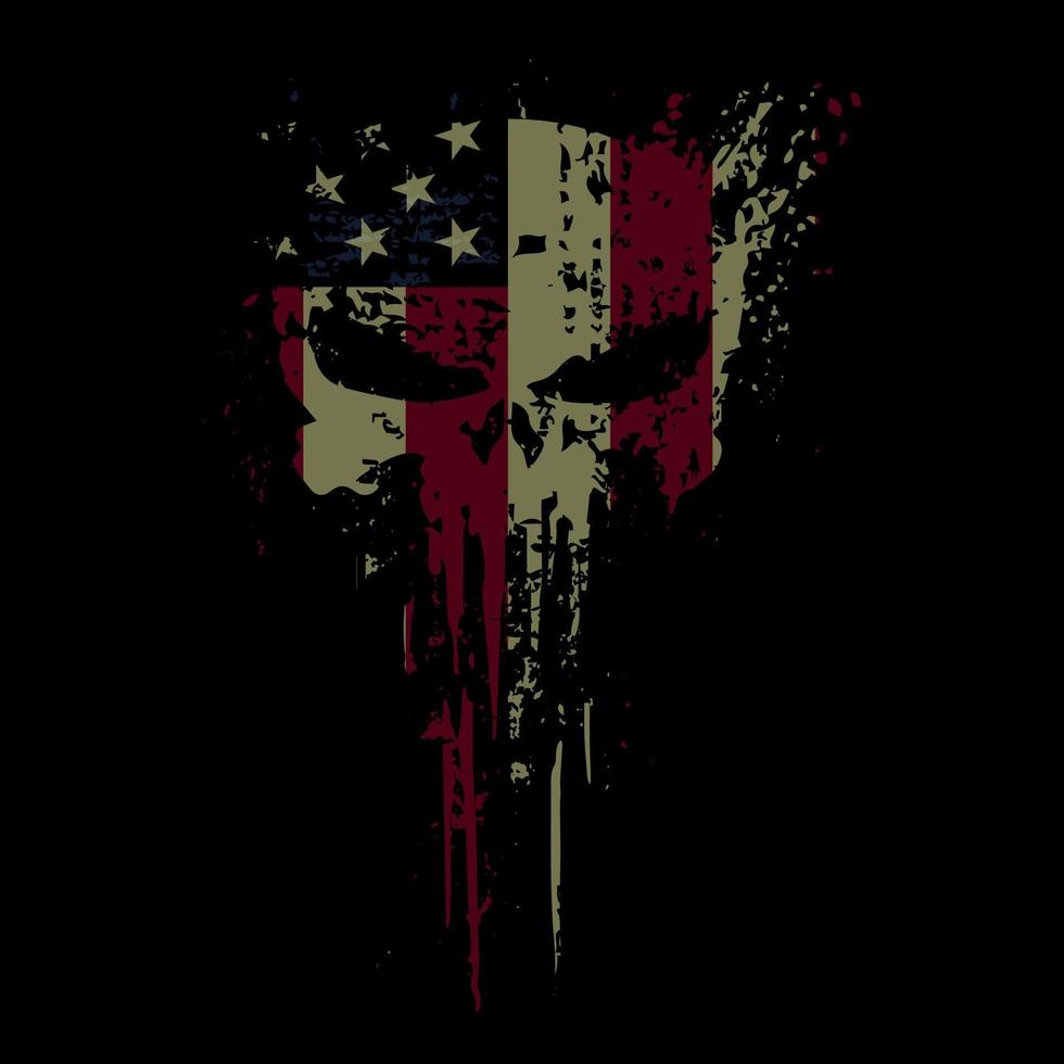 cabeza de calavera bandera de estados unidos con textura grunge - diseño de camiseta vectorial vector