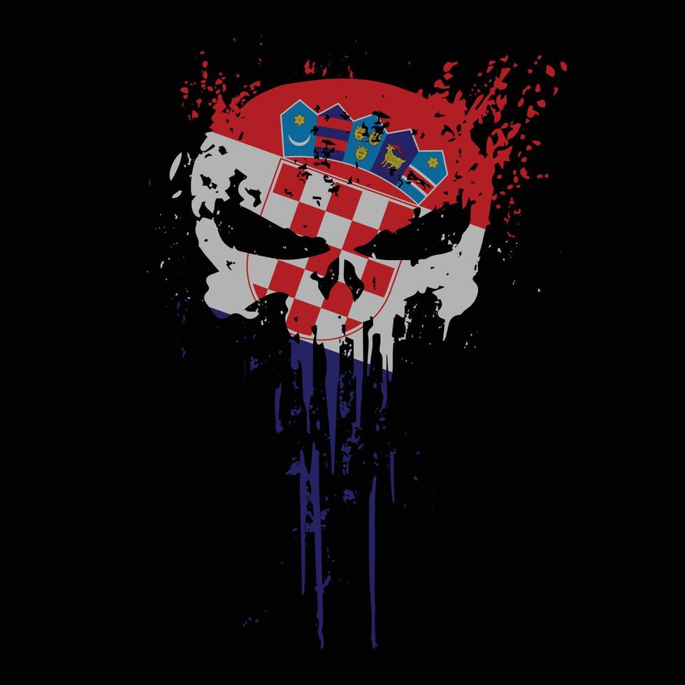 Skull head Croatia flag with grunge texture vector