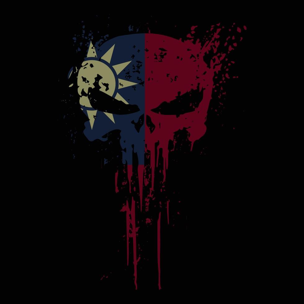 Skull head Taiwan flag with grunge texture - vector t shirt design