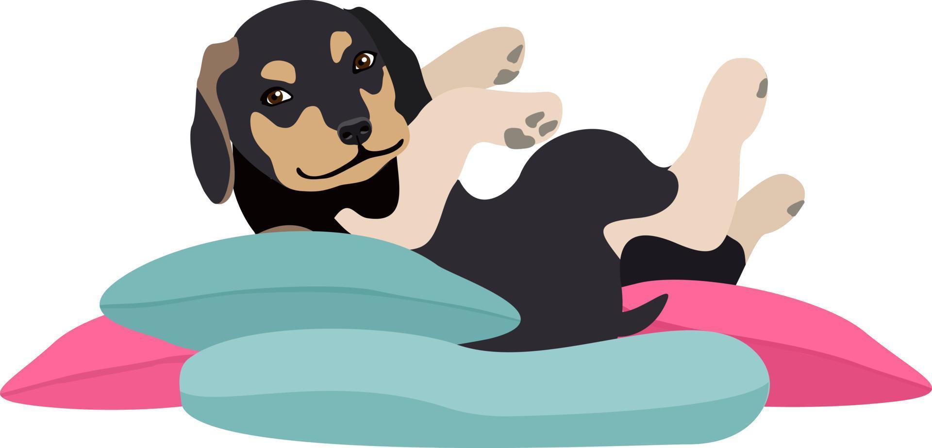 Illustration of puppy. Cute lying dog. Cute puppy in Lazy Time. Funny animal character vector