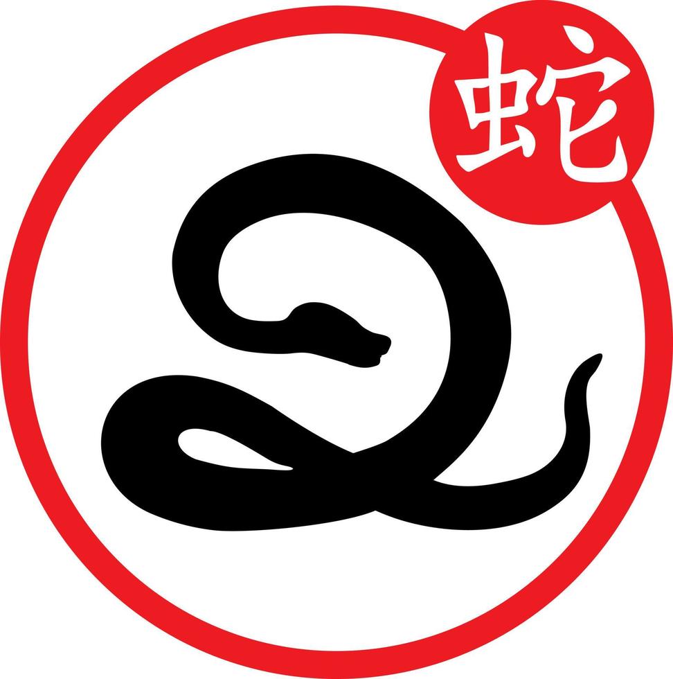 siluetas de serpientes del año calendario chino. símbolo asiático de año nuevo y carácter chino. el jeroglífico debajo de la imagen correspondiente. símbolo del horóscopo chino vector