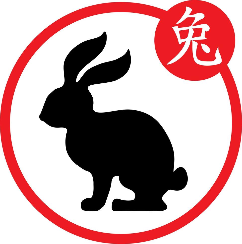 Chinese calendar year hare silhouettes. Asian New Year symbol and Chinese character. The hieroglyph under the corresponding picture. Chinese horoscope symbol vector