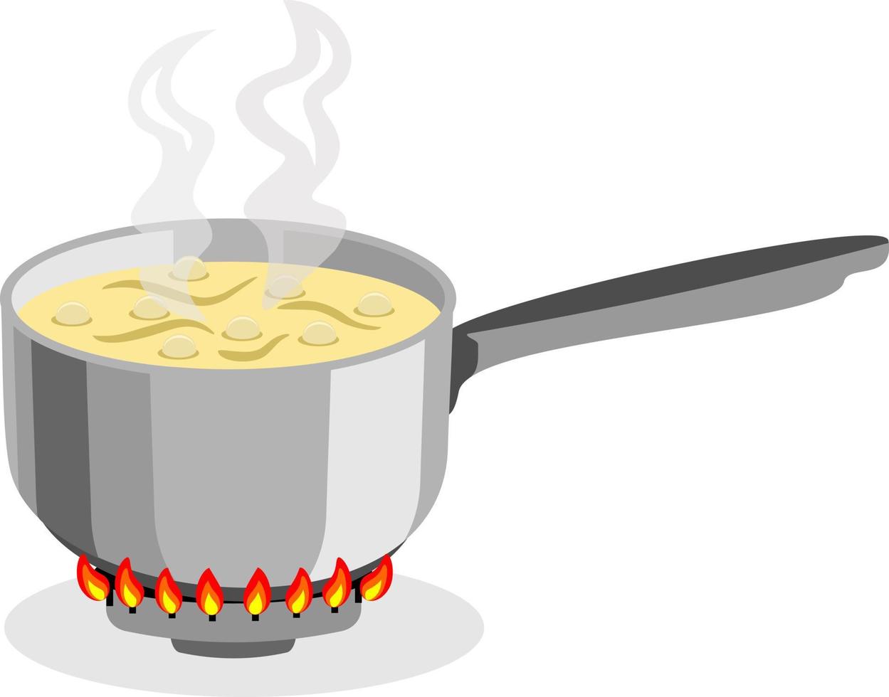 Kitchen utensils. Pot, ladle of food are cooked on the gas stove. home cooking concept. Place of cooking. vector