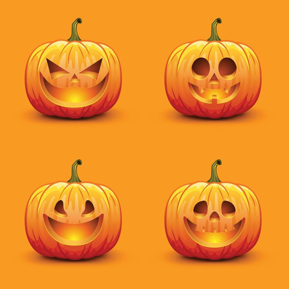 conjunto de calabazas de halloween lindas y aterradoras. Ilustración de vector de vacaciones de otoño