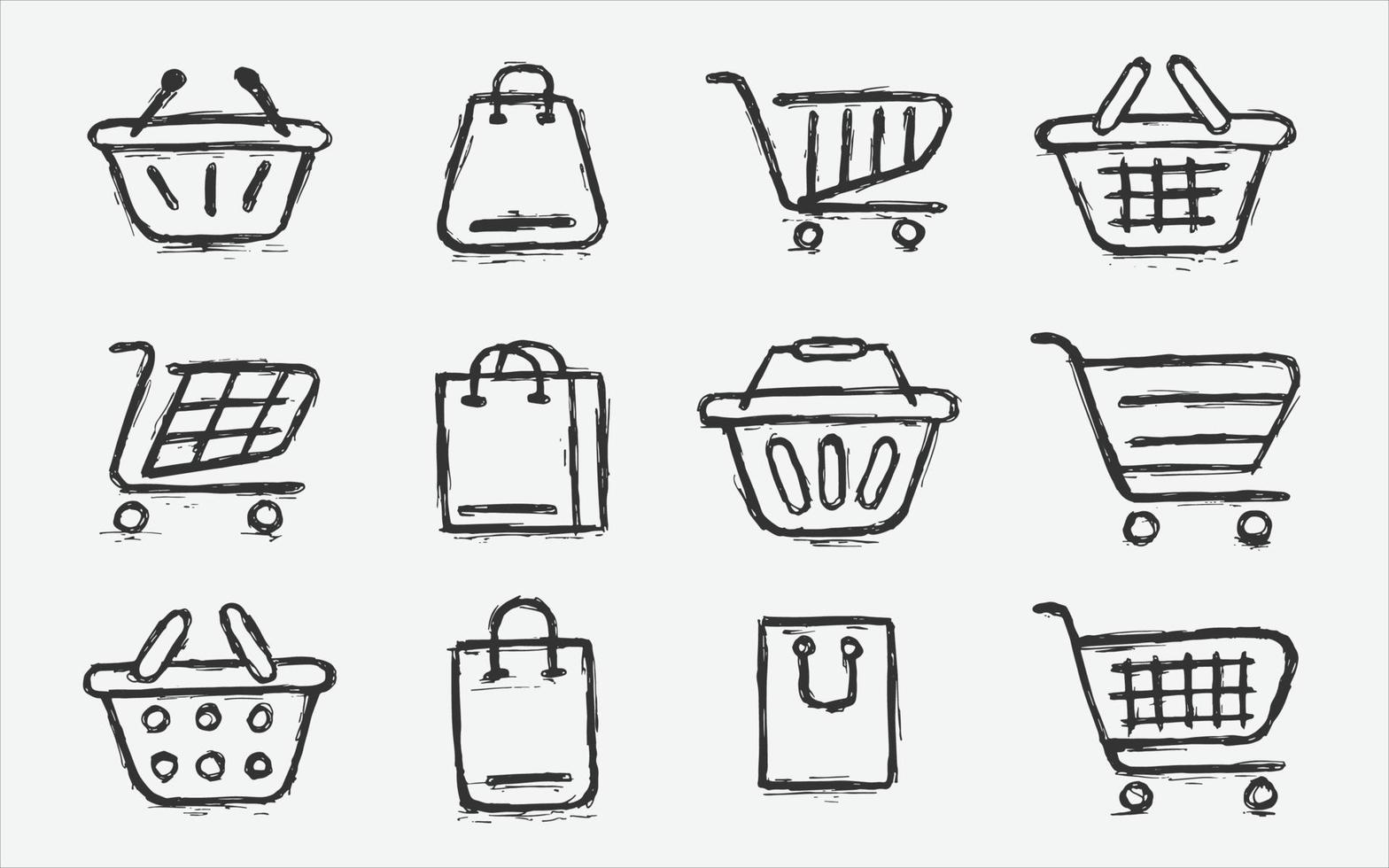 Shopping cart icon set. Collection of web icons for online stores, from various basket icons in various shapes. sketch hand drawn icon set vector