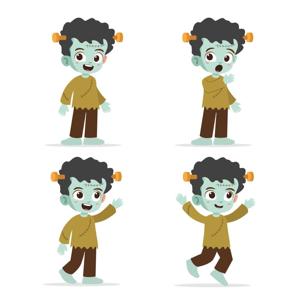 Cute little kid character vector set illustration