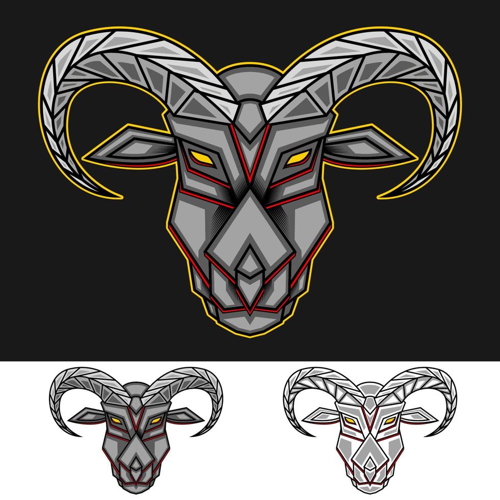 mecha head goat mascot logo vector