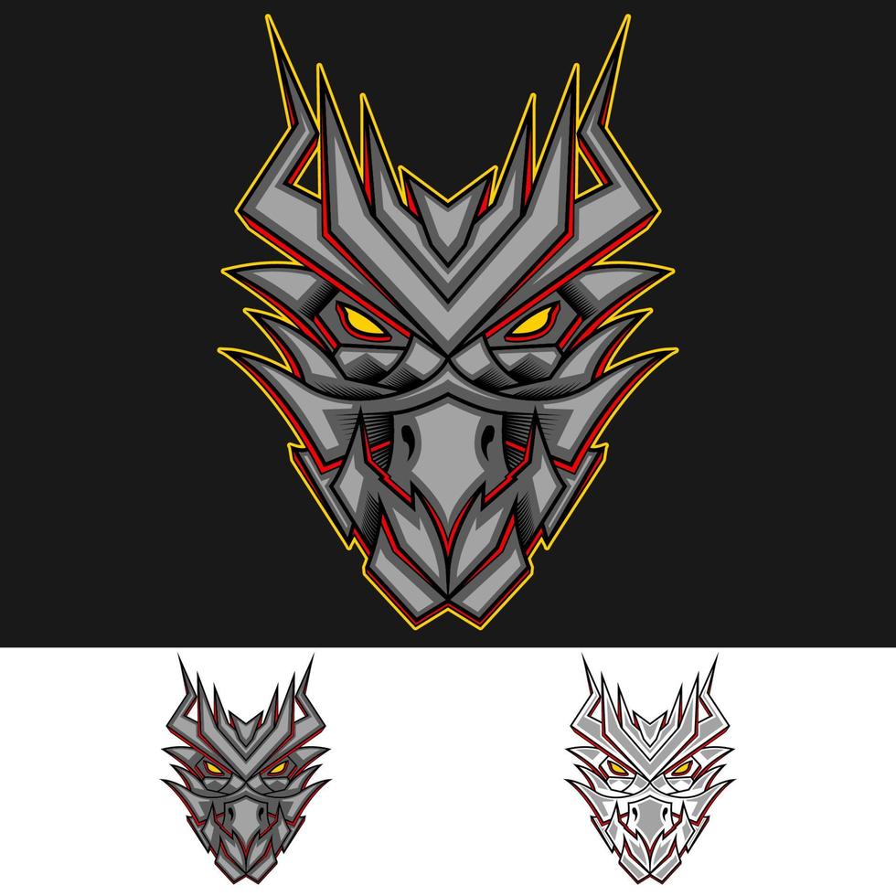 mecha head dragon mascot logo vector