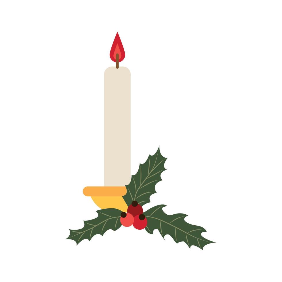 Christmas candle in a candlestick. vector illustration