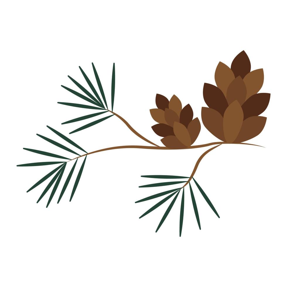 Two pine cones on a branch. vector illustration