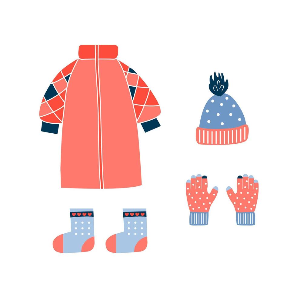 conjunto de ropa de abrigo de invierno para mujer. ilustración vectorial vector