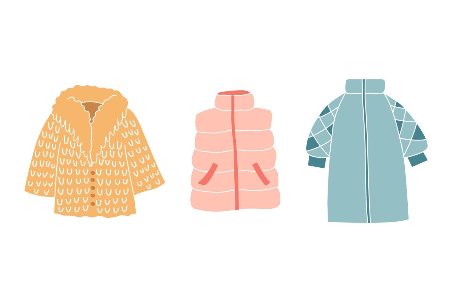 Set of winter outerwear for women. vector illustration