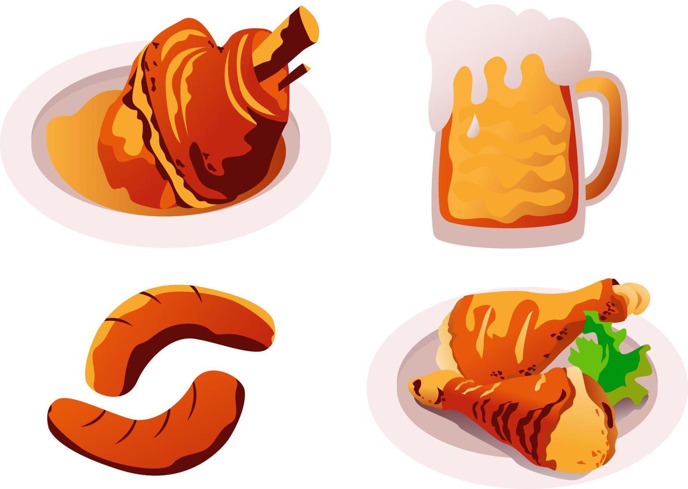 tradition bavarian food .pork knuckle,beer,sausages and chicken legs.vector illustration for oktoberfest vector