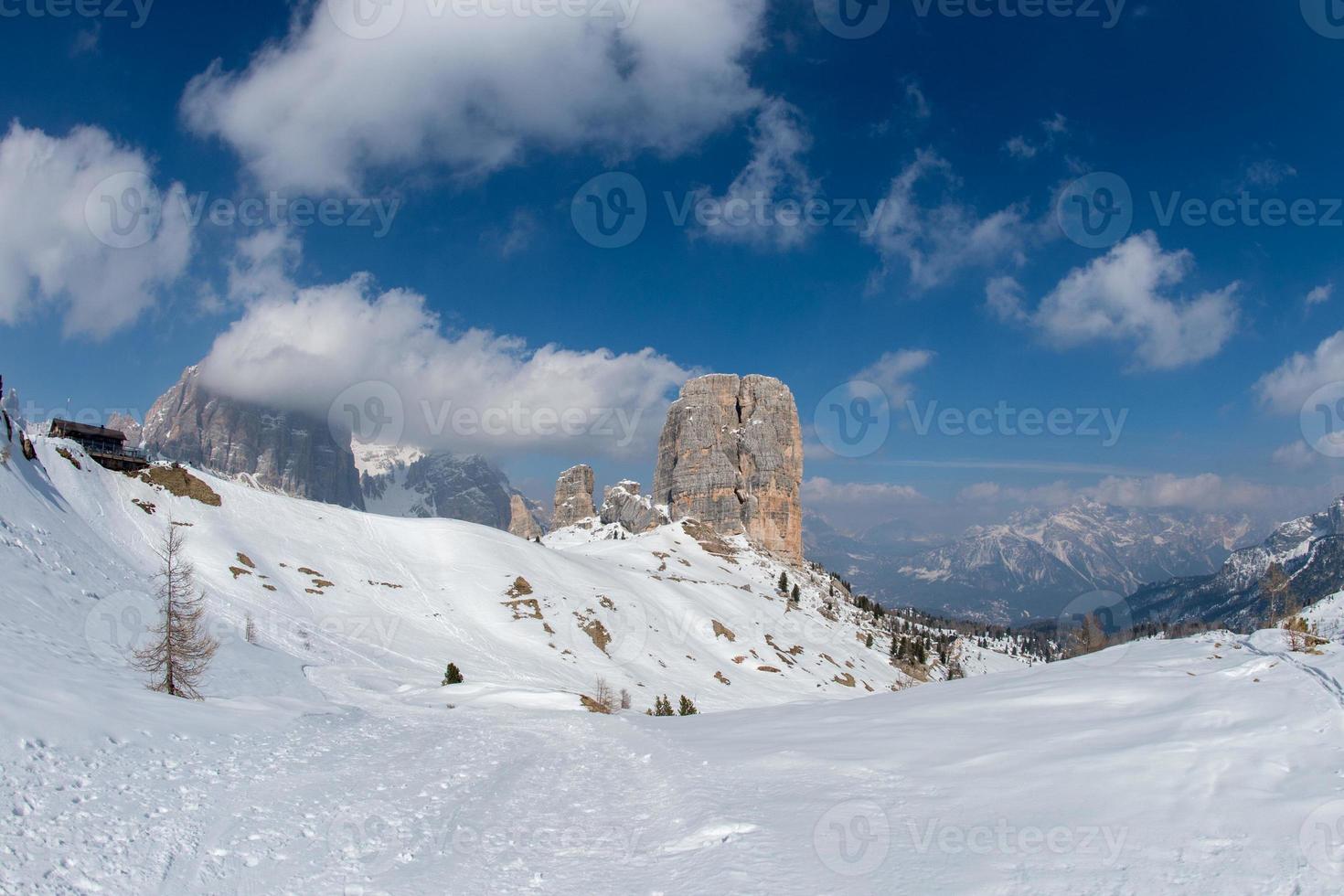 dolomites mountain snow landscape in winter photo