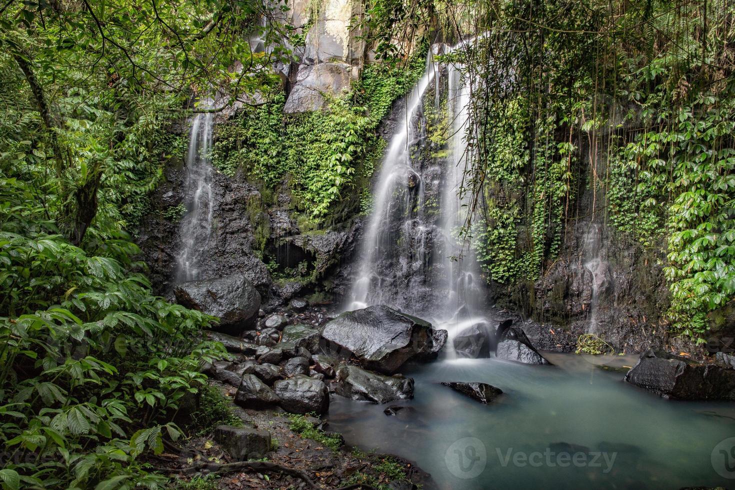 bali waterfall view landscape panorama silk effect photo