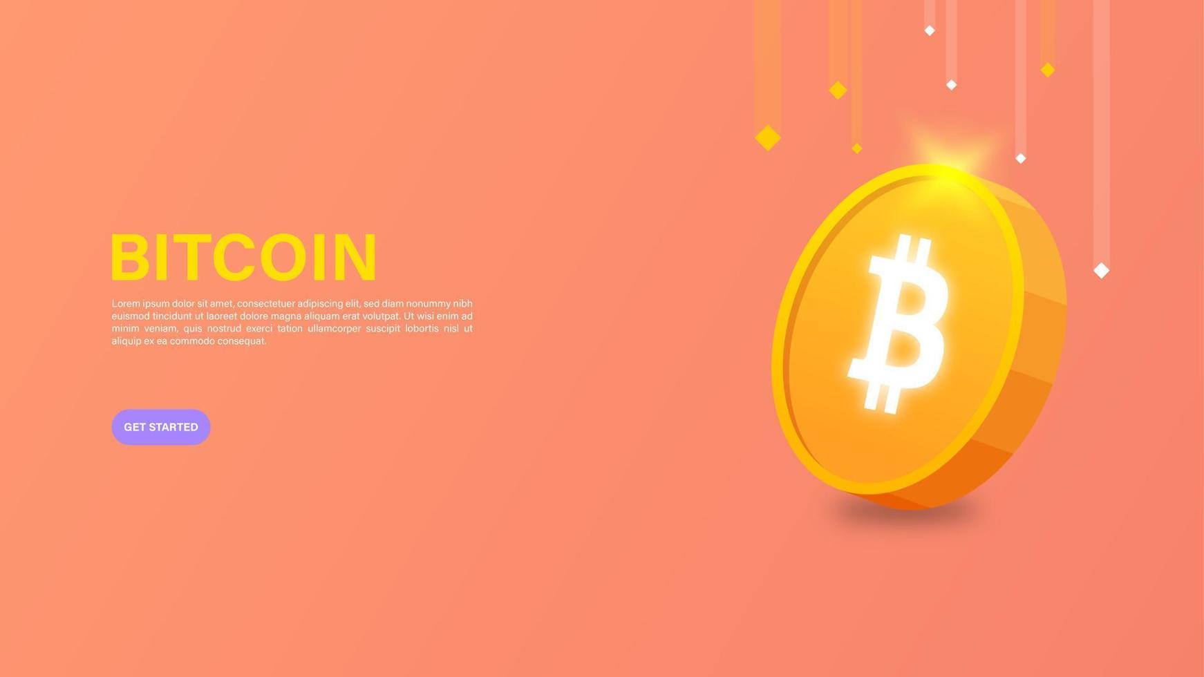 Bitcoin banner page for crypto website or apps. Cryptocurrency vector illustration.