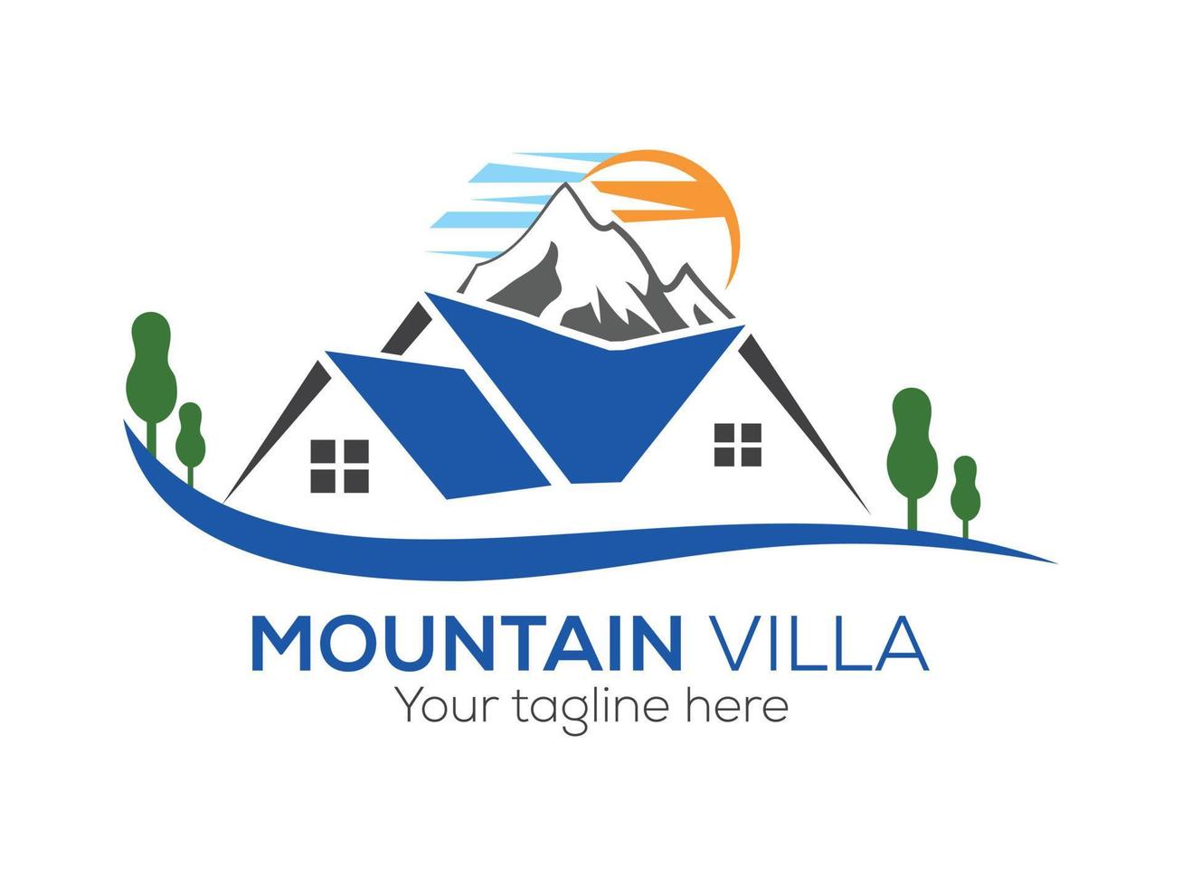 logotipo de símbolo de montaña y casa vector