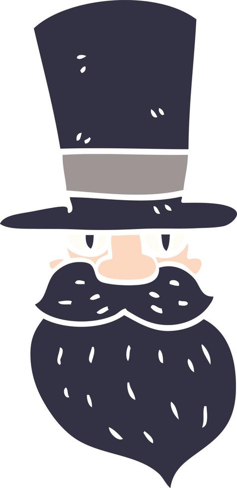cartoon doodle bearded man with top hat vector