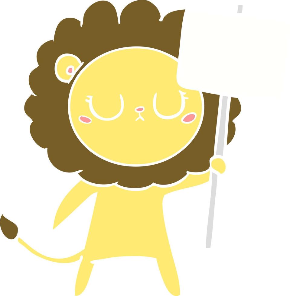 flat color style cartoon lion with protest sign vector