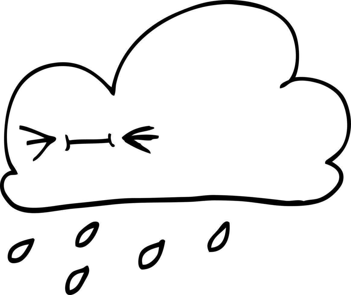 line drawing cartoon happy grey cloud vector