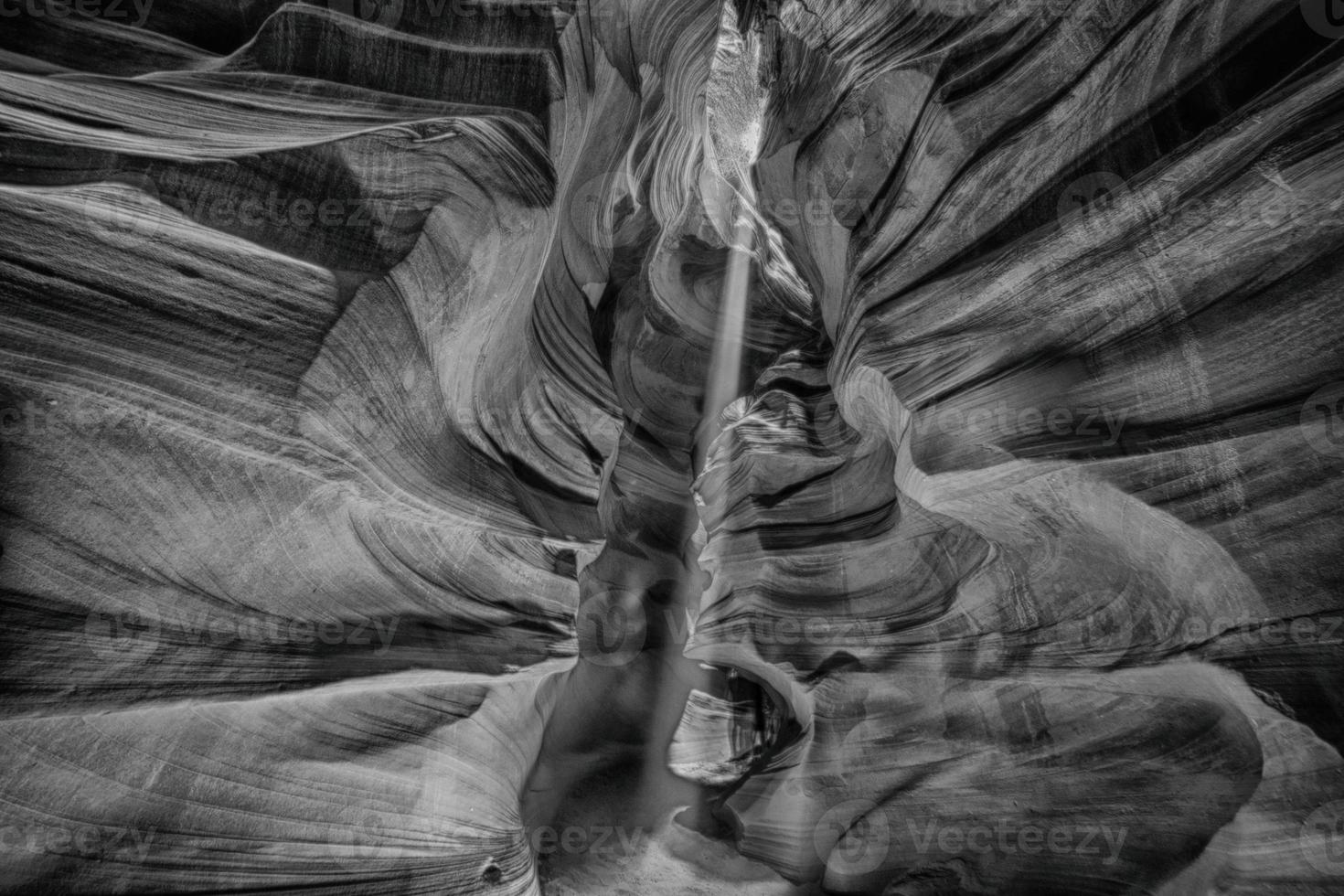 Light rays inside Arizona Antelope Canyon in bw photo