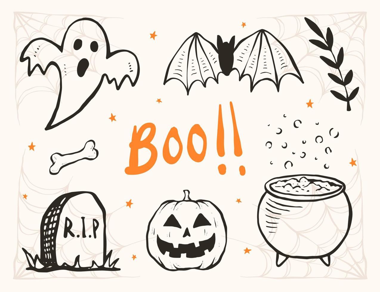 Collection of hand drawn Halloween elements. isolated vector