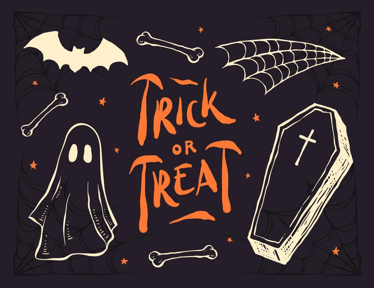 Collection of hand drawn Halloween elements. isolated vector