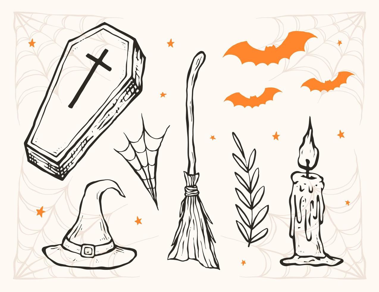 Collection of hand drawn Halloween elements. isolated vector