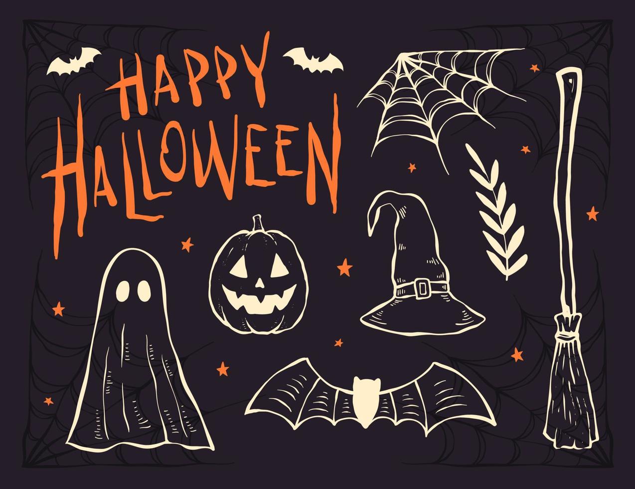 Collection of hand drawn Halloween elements. isolated vector