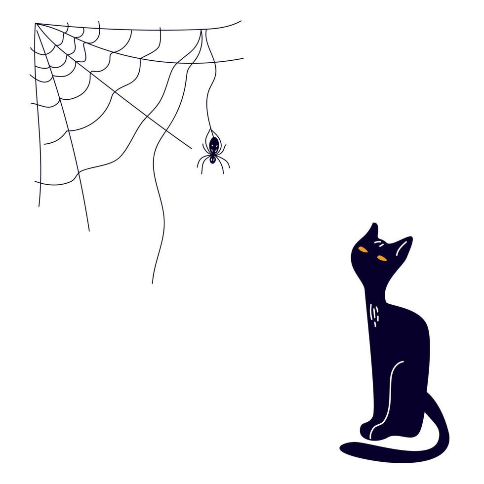 Black Cat and spider web vector