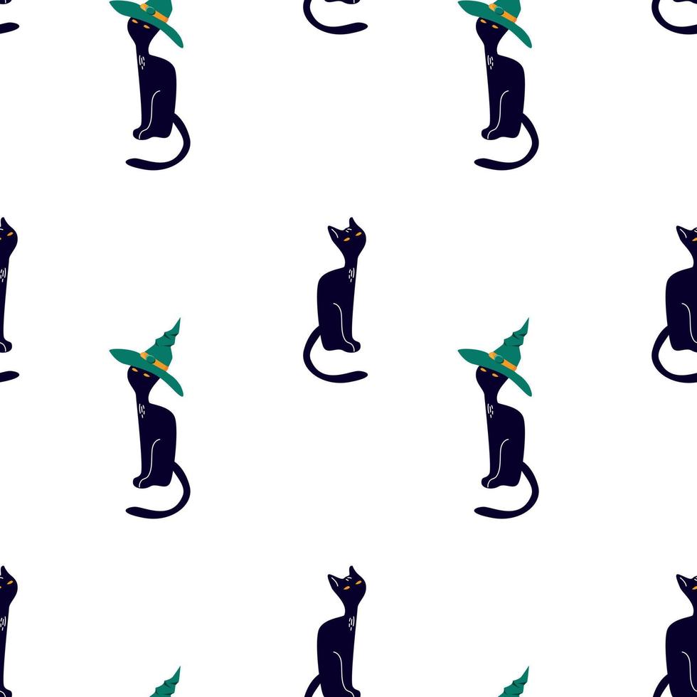 Pattern of black cats in a witch hat vector