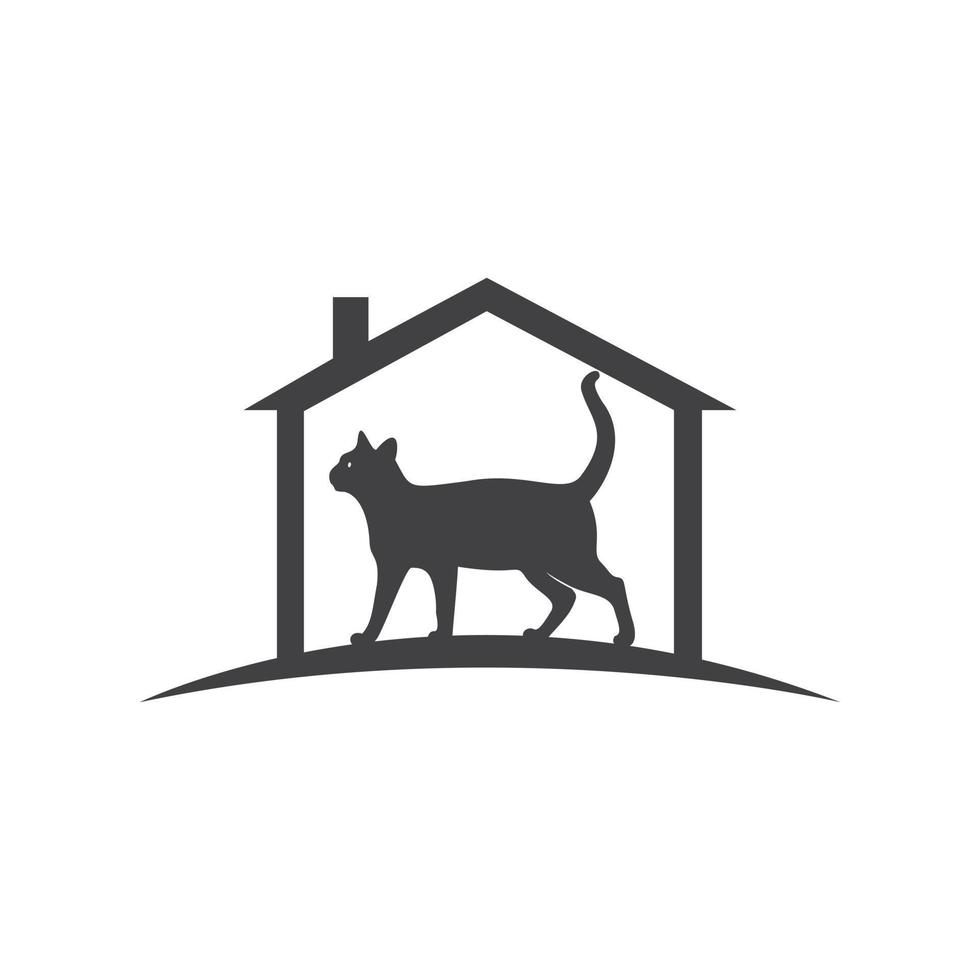 diseño del logotipo del vector de la casa del gato. Lado de vista de silueta de gato vectorial para logotipos retro, aislado en fondo blanco