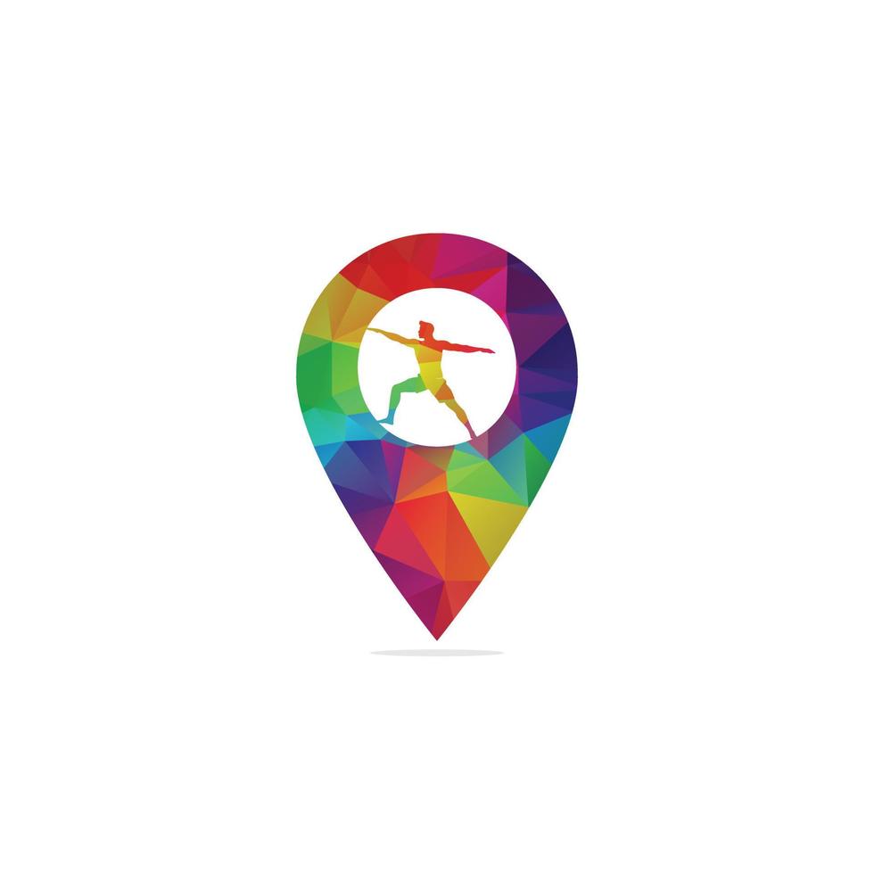 diseño de logotipo de localización de yoga o spa. pose humana y diseño de iconos gps. vector