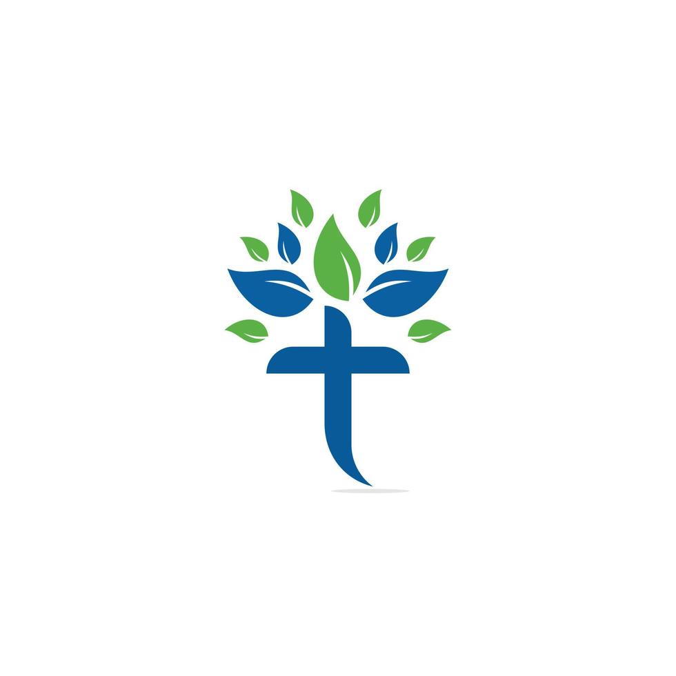 Tree religious cross symbol icon vector design. Cross tree logo design. Tree church logo.