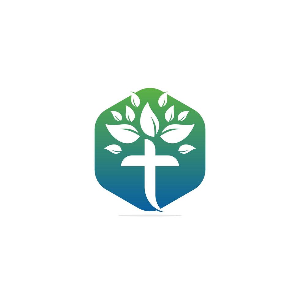 Tree religious cross symbol icon vector design. Cross tree logo design. Tree church logo.