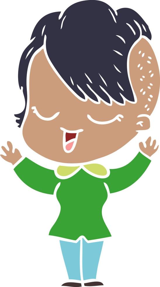 happy flat color style cartoon girl vector